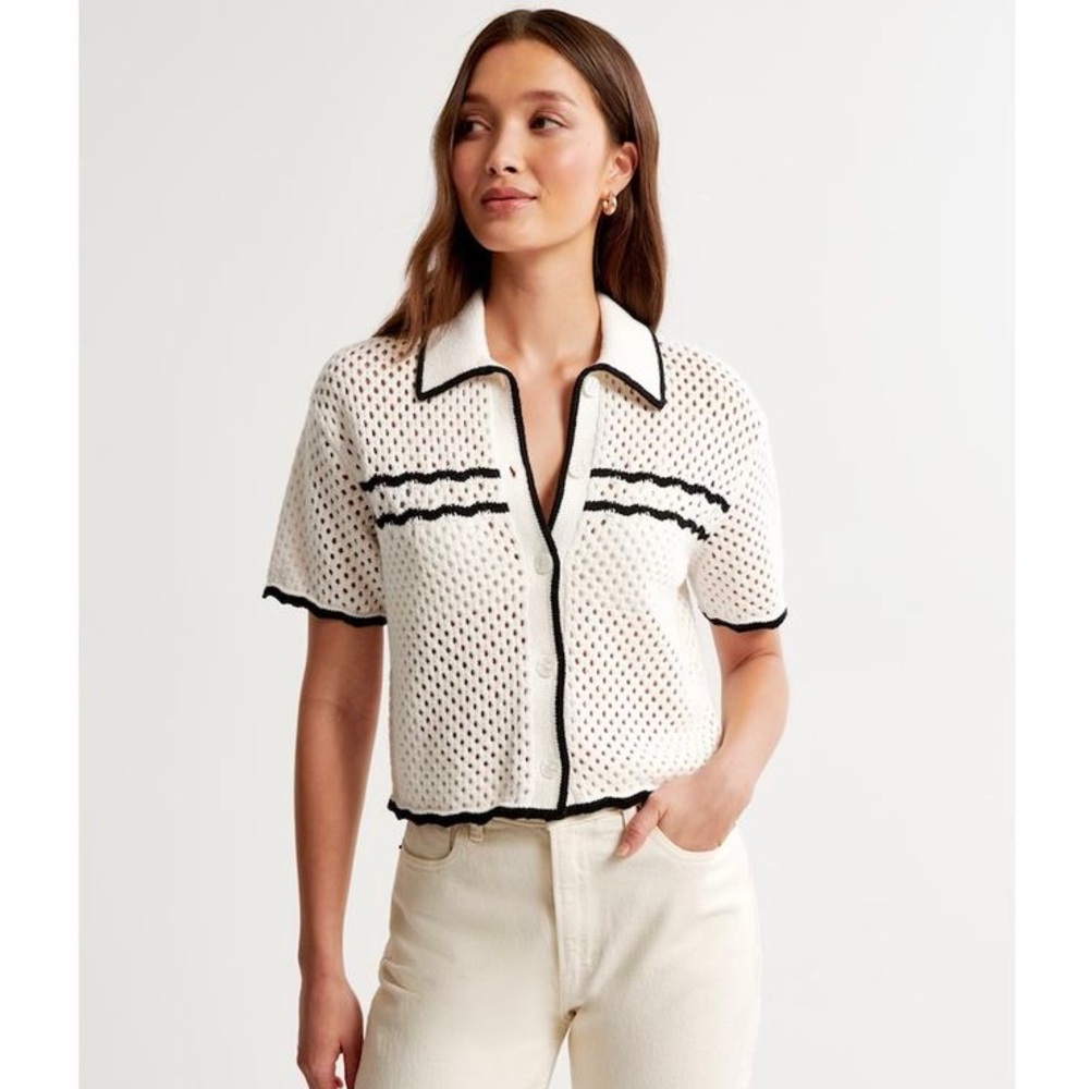 Abercrombie & Fitch Crochet Buttoned Polo